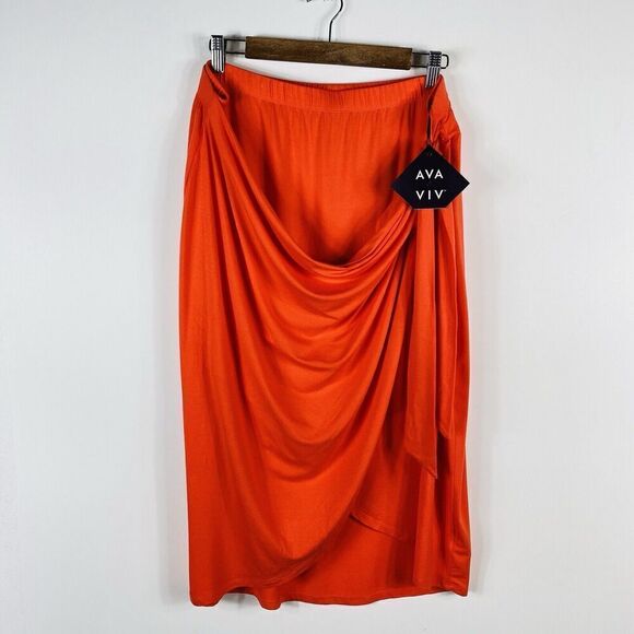 Ava & Viv Plus Size 1X Knit Side Tie Midi Wrap Skirt Orange - Picture 1 of 4